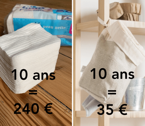 Différence de la somme d'argent dépensée sur les cotons jetables vs lavables. Comparatif.